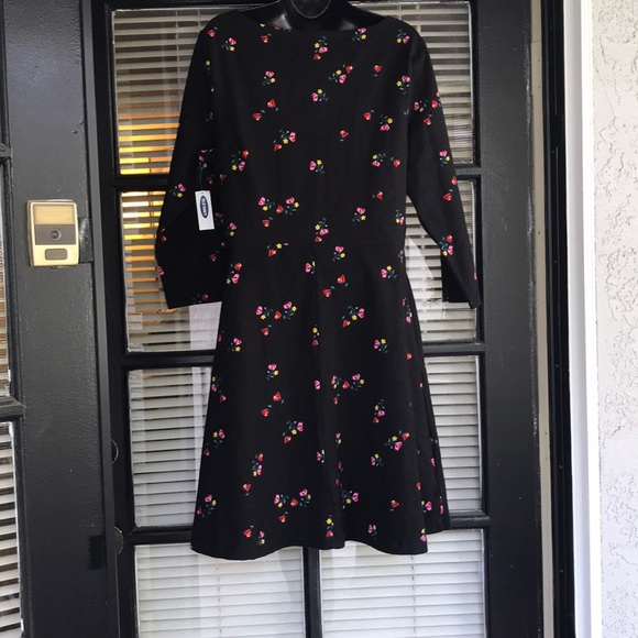 Old Navy Black Dress w/ flowers - Picture 3 of 6